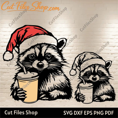 Christmas Raccoon SVG, Cutting Files for Cricut & Silhouette, PNG for Sublimation, DIY Christmas Gift