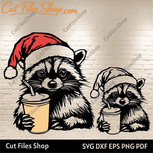 Christmas Raccoon SVG, Cutting Files for Cricut & Silhouette, PNG for Sublimation, DIY Christmas Gift