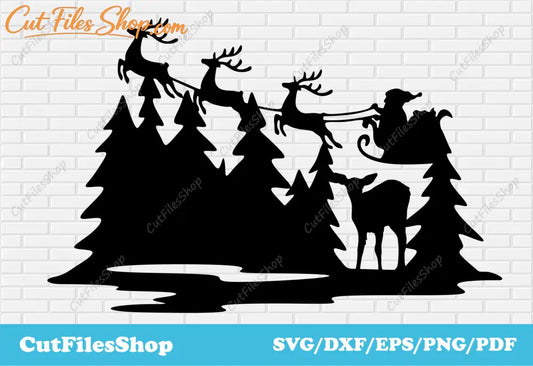 Christmas scene DXF for laser cutting, Santa Claus SVG files for cricut, Christmas Decor making - Cut Files Shop