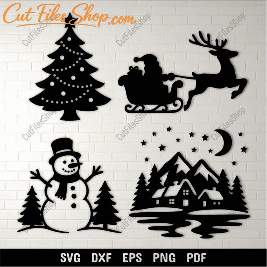 Christmas scenes SVG bundle with Santa, reindeer, and snowman