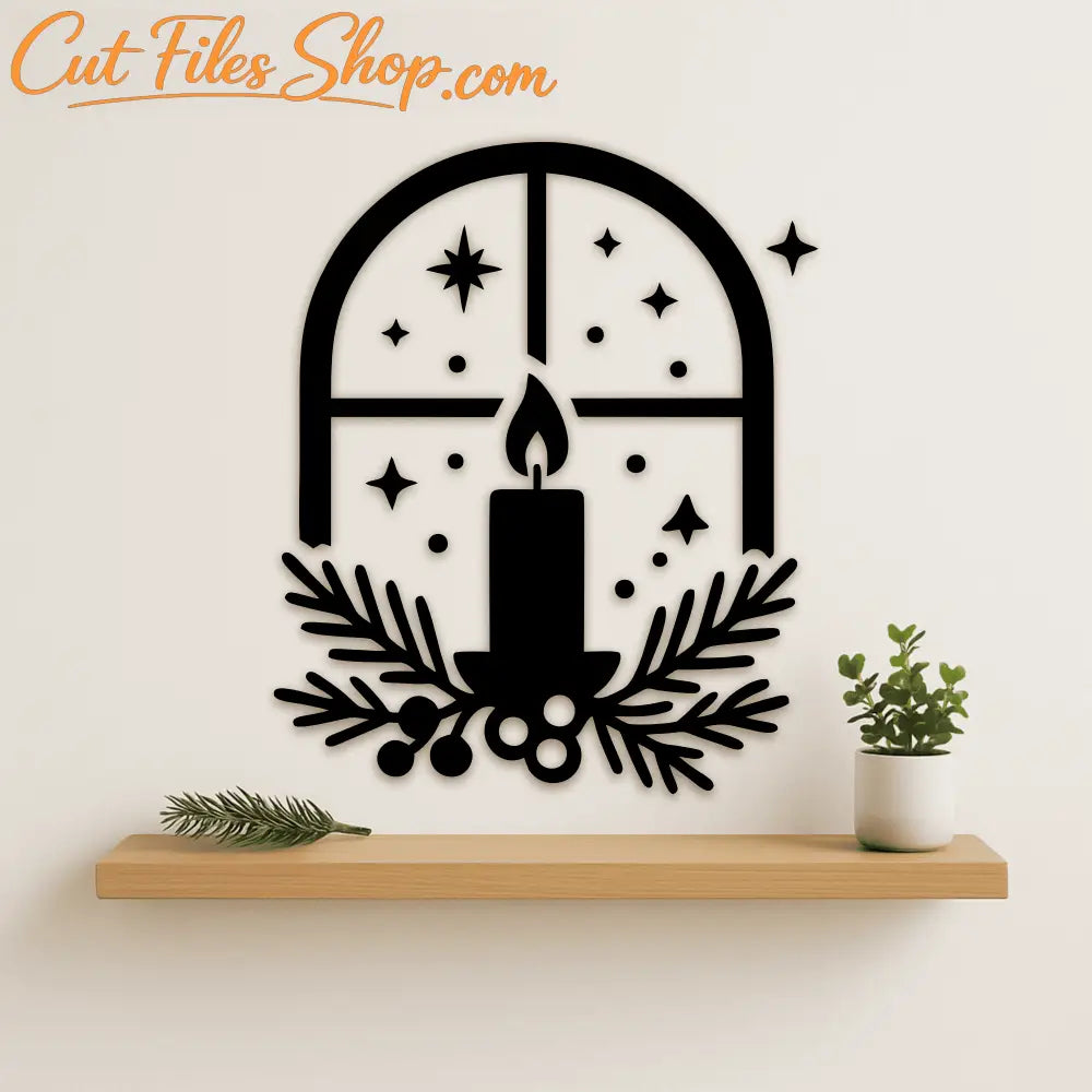 Candle in window design for Christmas crafts