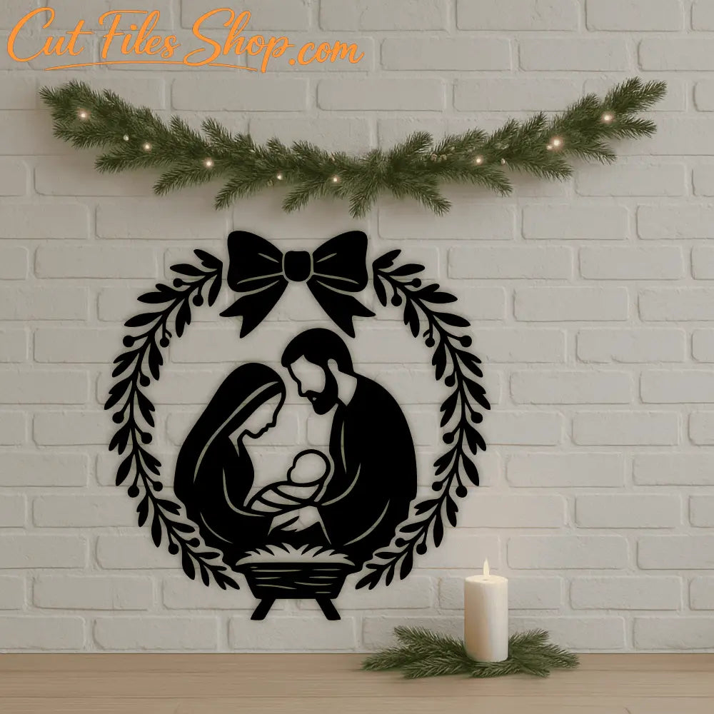 Nativity wreath SVG DXF PNG PDF EPS for holiday décor