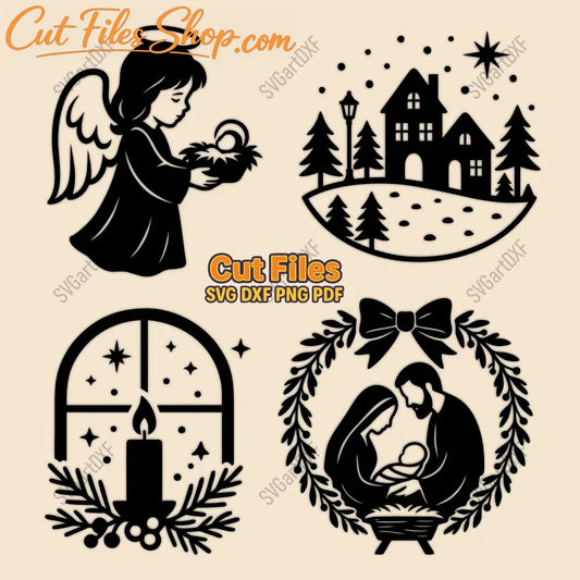 Christmas SVG DXF set with angel, nativity and winter scenes