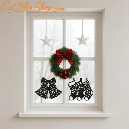 Stockings and bells holiday SVG cutting file