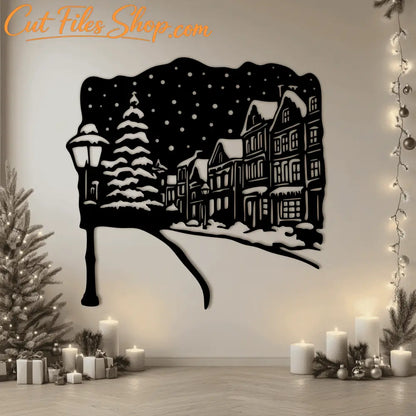 Winter Scene Christmas Town SVG, Cut Files for Cricut, CNC DXF, Laser Engraving, Sublimation Art