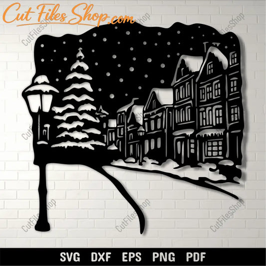 Festive Christmas Town SVG Cut Files, CNC DXF for Laser Cutting, Sublimation Design, Holiday Craft
