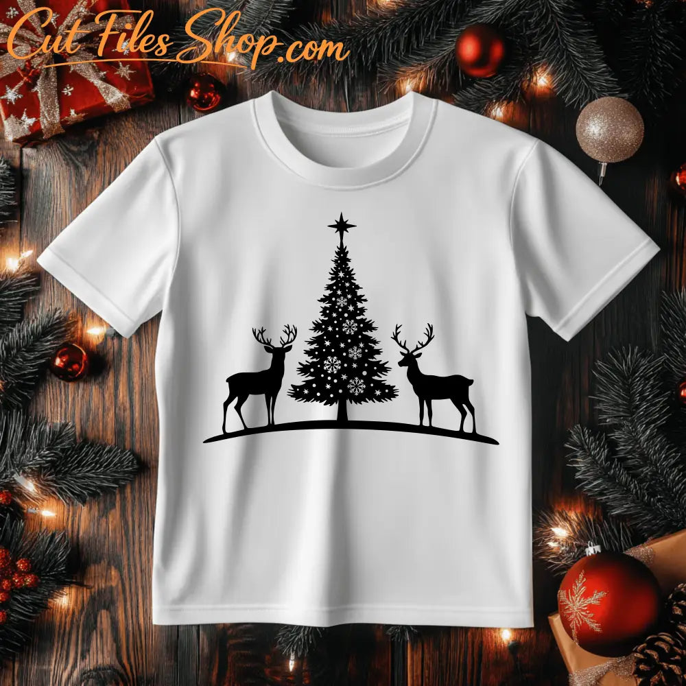 SVG Christmas Tree and Reindeer, Vector Cut Files for Cricut & Glowforge, DXF for CNC, Sublimation PDF Download, Christmas Gift DIY, Best free Dxf site