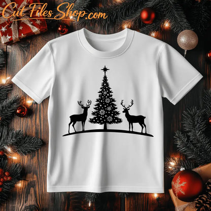 SVG Christmas Tree and Reindeer, Vector Cut Files for Cricut & Glowforge, DXF for CNC, Sublimation PDF Download, Christmas Gift DIY, Best free Dxf site
