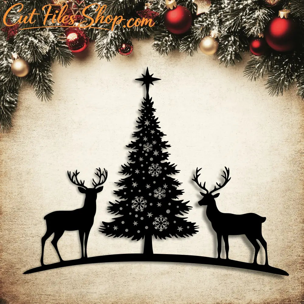 Reindeer and Christmas Tree SVG, Vector Cut Files for Cricut & Glowforge, DXF for CNC, PDF for Sublimation, Christmas Wall Decor DXF