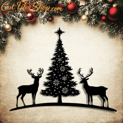 Reindeer and Christmas Tree SVG, Vector Cut Files for Cricut & Glowforge, DXF for CNC, PDF for Sublimation, Christmas Wall Decor DXF