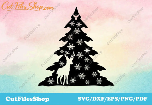 Christmas tree for cricut, reindeer svg, cut files for laser, cricut cut files, tree svg, christmas tree dxf, christmas tree svg, christmas tree vector image, reindeer dxf files