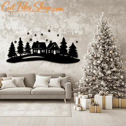 Christmas Village DXF for Laser Cutting, Sublimation Winter Scene