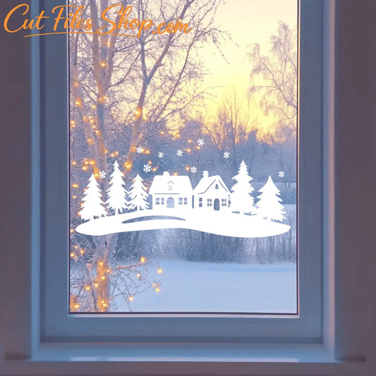 Christmas Village Cut Files: SVG for Cricut, DXF for CNC, Sublimation Art, Window Decal Svg