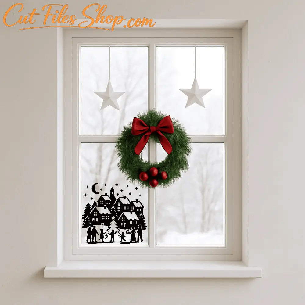 Cozy snowy village vector EPS for holiday décor and crafts