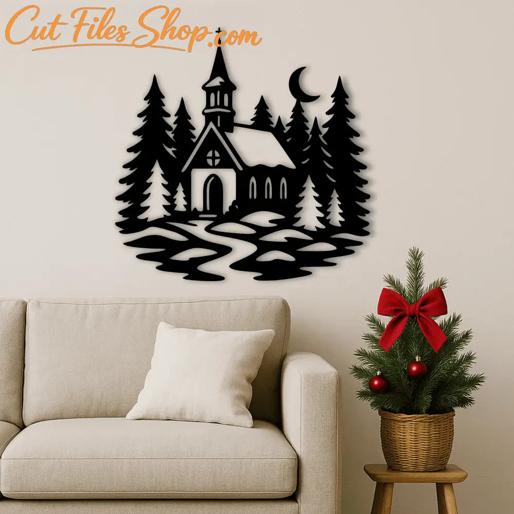Holiday church silhouette SVG DXF PNG