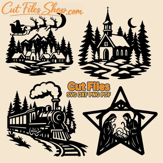 Church and nativity star SVG DXF for Glowforge and plasma