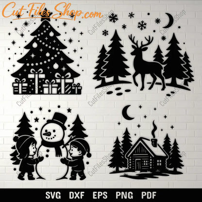 Deer in winter forest design for laser engraving