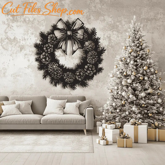 Pine branch holiday wreath DXF file for metal and wood wall décor