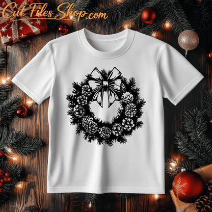 Christmas wreath laser cut design in SVG DXF PNG and PDF formats