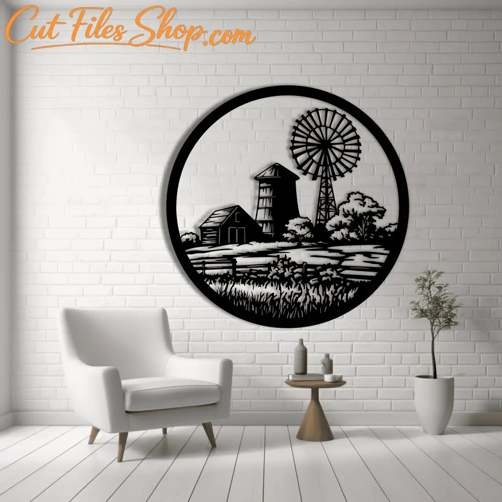 Windmill Scene SVG, Circle Decors DXF for CNC, and Moose Cutting Files