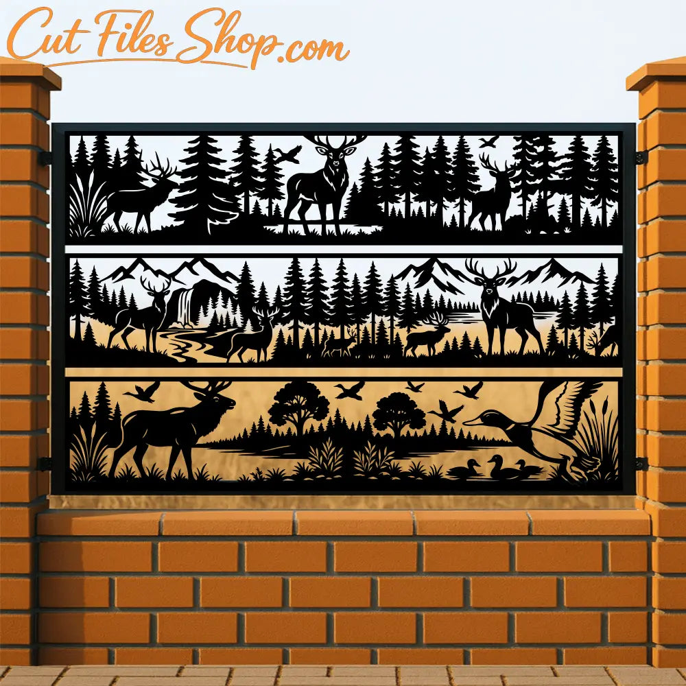 Rustic wildlife wall art DXF files with elk and mountain silhouettes