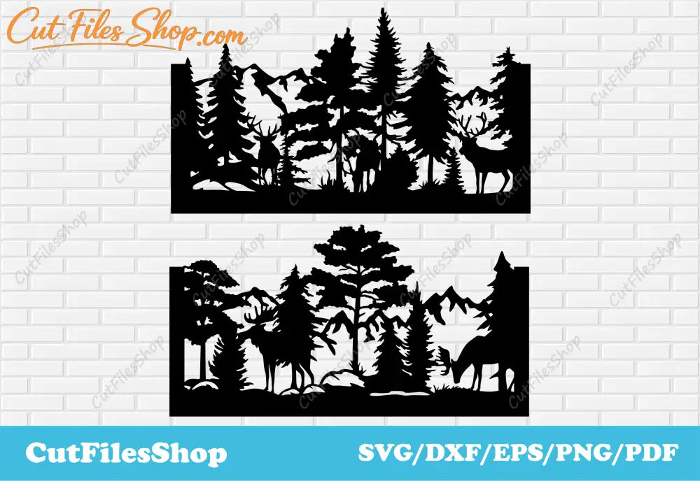 Wildlife scenes dxf for laser cutting, dxf for railing making, plasma cutting railing, animals scene dxf, Cut files shopsvg for cricut, Plasma cnc cutting files, deer scene dxf, animals panels dxf, moose scene dxf, nature panels dxf, Dxf files for CNC Plasma Cutting, Dxf for Laser cut, Dxf for cnc machines, Files for Decor making, railing dxf