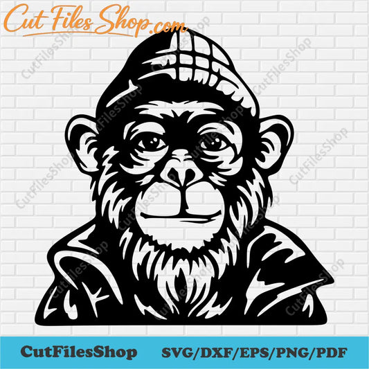 Cool monkey Svg for Cricut, Paper cut Art, Dxf for Silhouette Studio, Dxf for Cnc Cutting Machines, funny monkeu svg, animals dxf for silhouette, animals dxf for plasma, dxf for laser cut, pdf for hand cut, cut files shop, free download cutting files, monkey dxf files