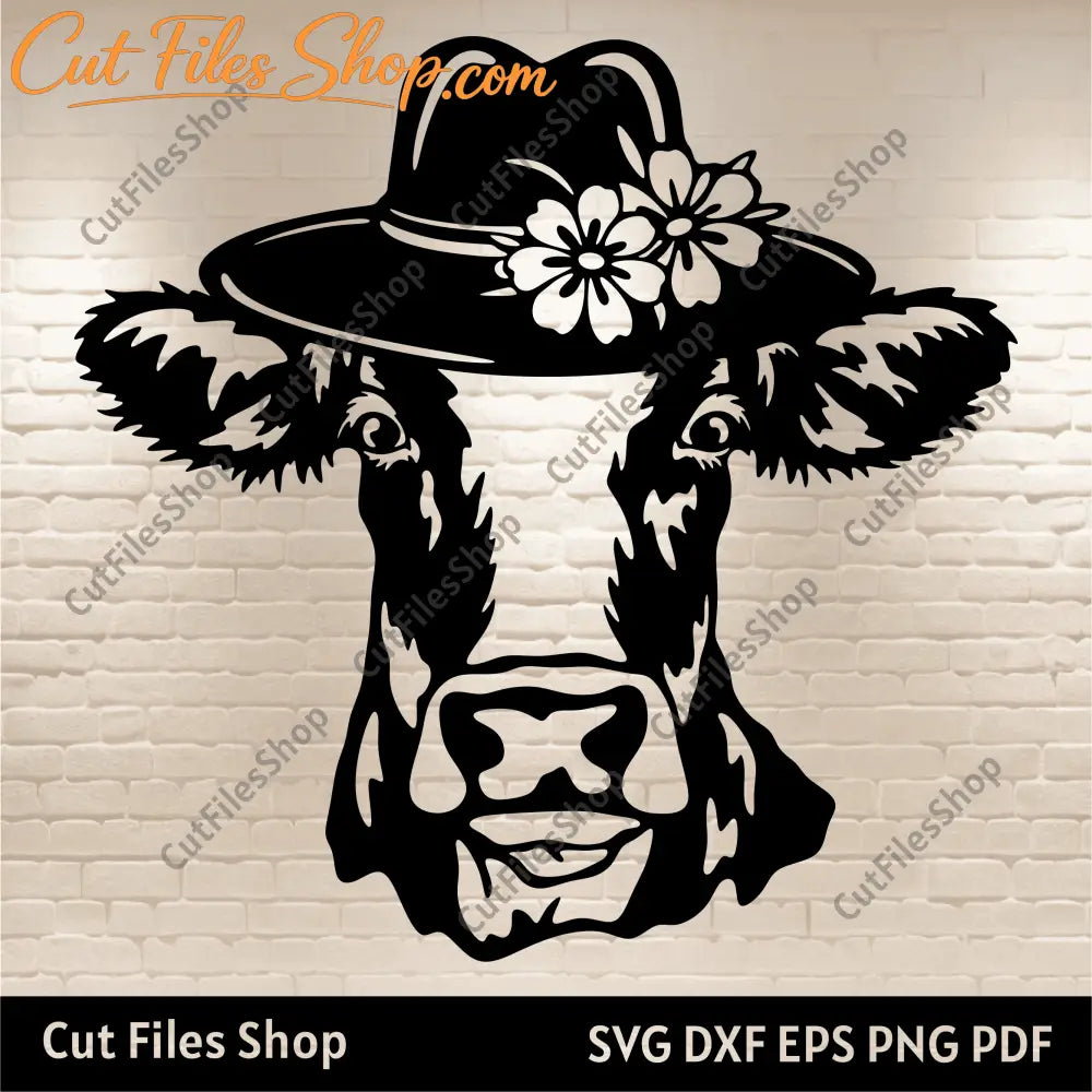 Cow with hat Svg files, Cow Dxf for Laser cut, Cutting files, T-shirt design, Funny farm animals Svg, free svg files for cricut, farm life svg, sublimation design, free dxf files for laser