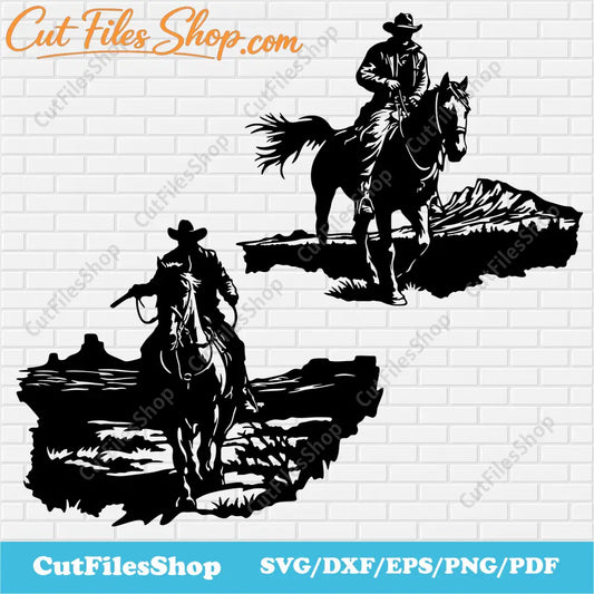 Cowboys Dxf for laser cut, Cowboys Svg for Cricut, Horse riding svg, Vinyl Ddecal svg, Silhouette stencil, Equestrian Svg, Cowboy ridding a horse svg, cnc cutting files, equestrian svg, cowboy hat svg, cowboy horse svg, western svg, dxf for plasma, wall decor dxf, sublimation cowboys svg