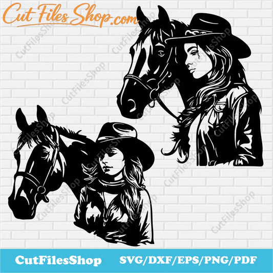 Cowgirls dxf for Laser, Cowgirl svg for Cricut, Horse dxf for Cnc, Sublimation Design, Western svg, dxf for plasma, Lover horses svg, free cnc files, cut files, cowgirl sublimation design, vinyl decal svg, Horse dxf stencil, horse wall decor dxf