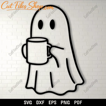 Cozy ghost with coffee SVG cutting file for Cricut and Silhouette