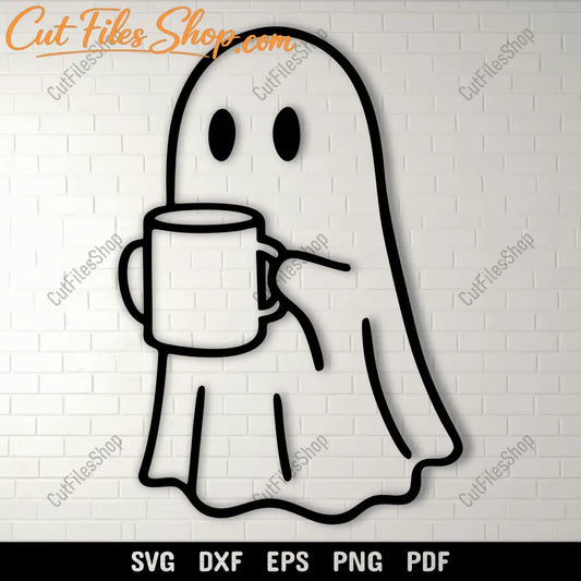 Cozy ghost with coffee SVG cutting file for Cricut and Silhouette