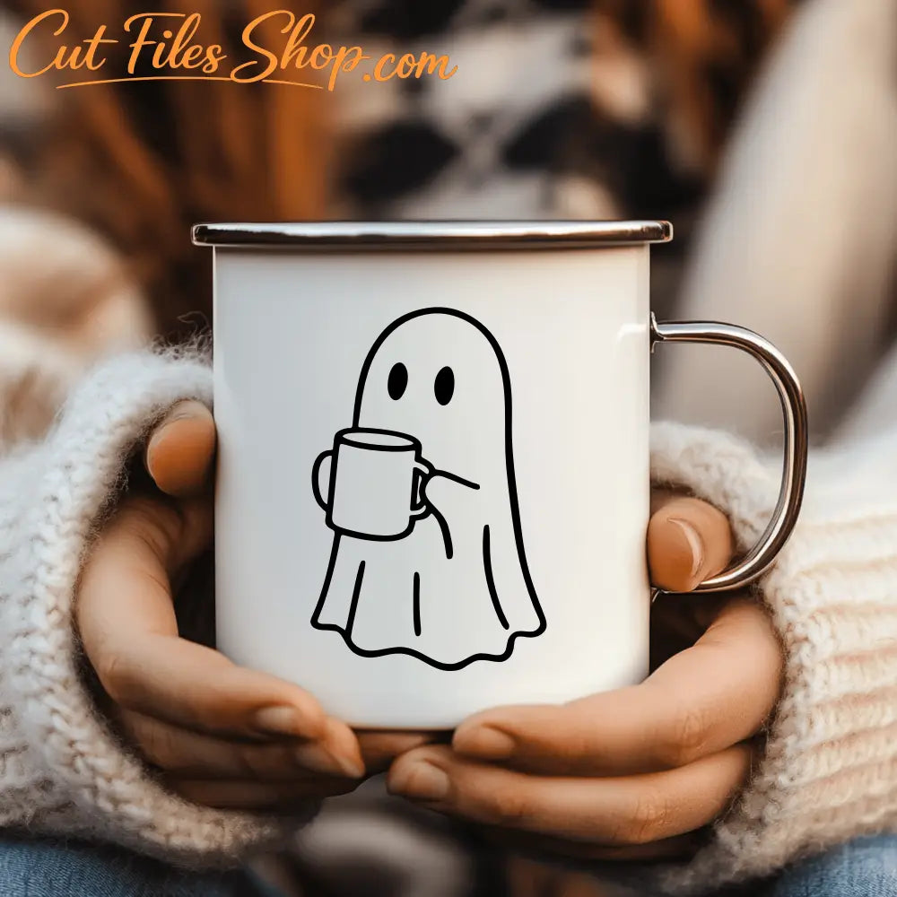 Cozy ghost PNG for sublimation mugs and seasonal décor