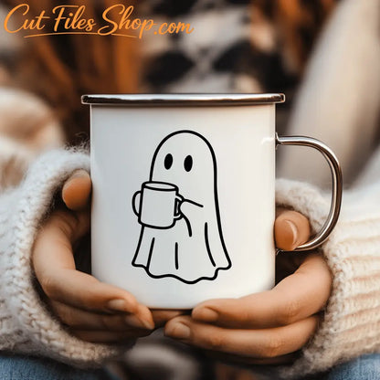 Cozy ghost PNG for sublimation mugs and seasonal décor