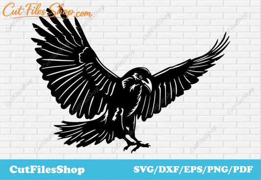 Crow dxf files, crow svg files, bird svg cut files for cricut, silhouette animals clipart, dxf clipart, vector clip art, bird for cricut