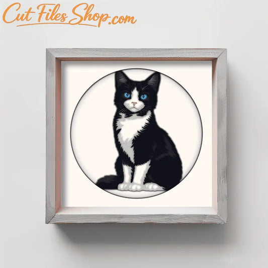 Cute cat 3D shadow box layered SVG DXF EPS PDF paper cut design