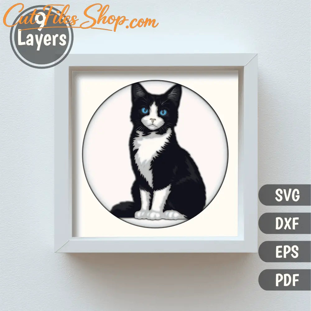 Sitting cat layered paper cut template for Cricut and Glowforge