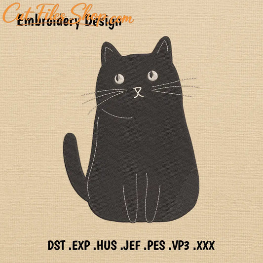 Cute cat embroidery design minimalist kitty silhouette