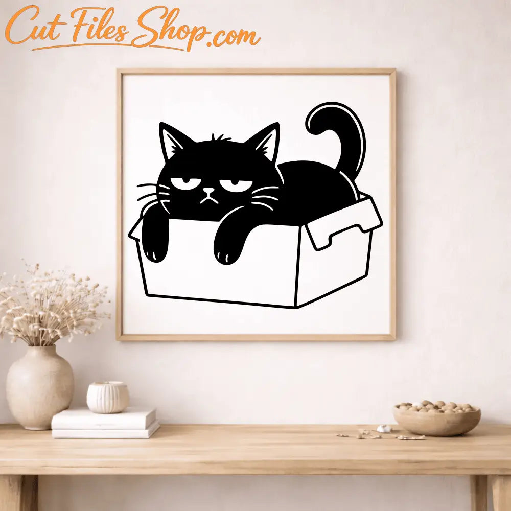 Cat in box SVG design for stickers