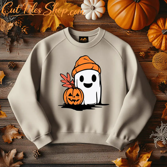 Ghost With Hat Svg, Halloween Cut File, Sublimation Design, Cricut Craft Supply, Cute Ghost Svg