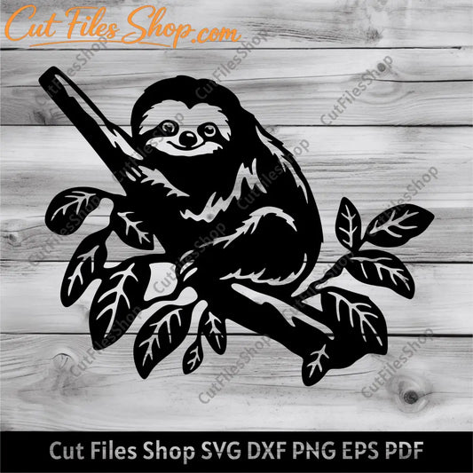 Cute Sloth Dxf For Laser cut, Sloth Svg for Cricut, Silhouette cut files, Dxf for Cnc router, Sublimation png files, Dxf for Plasma, Sloth cut files, Sloth t-shirt design,  svg gift for her, scrapbooking svg, png for crciut, transparent png, vinyl svg cut files, sloth on branch svg, free download svg files