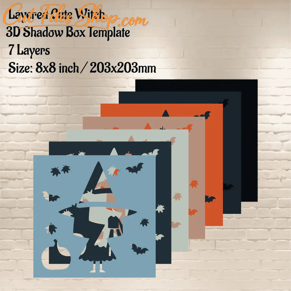 Cute Witch 3D Light Box, svg for laser, 3d layered shadow box svg, layered paper art svg, digital laser cut designs