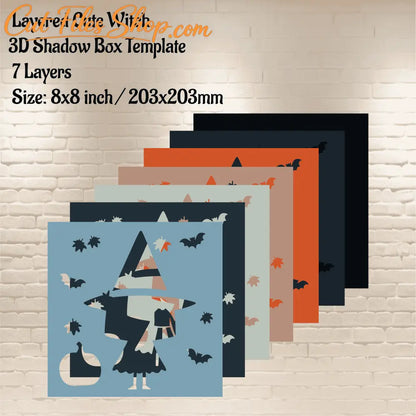 Cute Witch 3D Light Box, svg for laser, 3d layered shadow box svg, layered paper art svg, digital laser cut designs