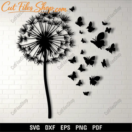 Dandelion with butterflies SVG cut file design