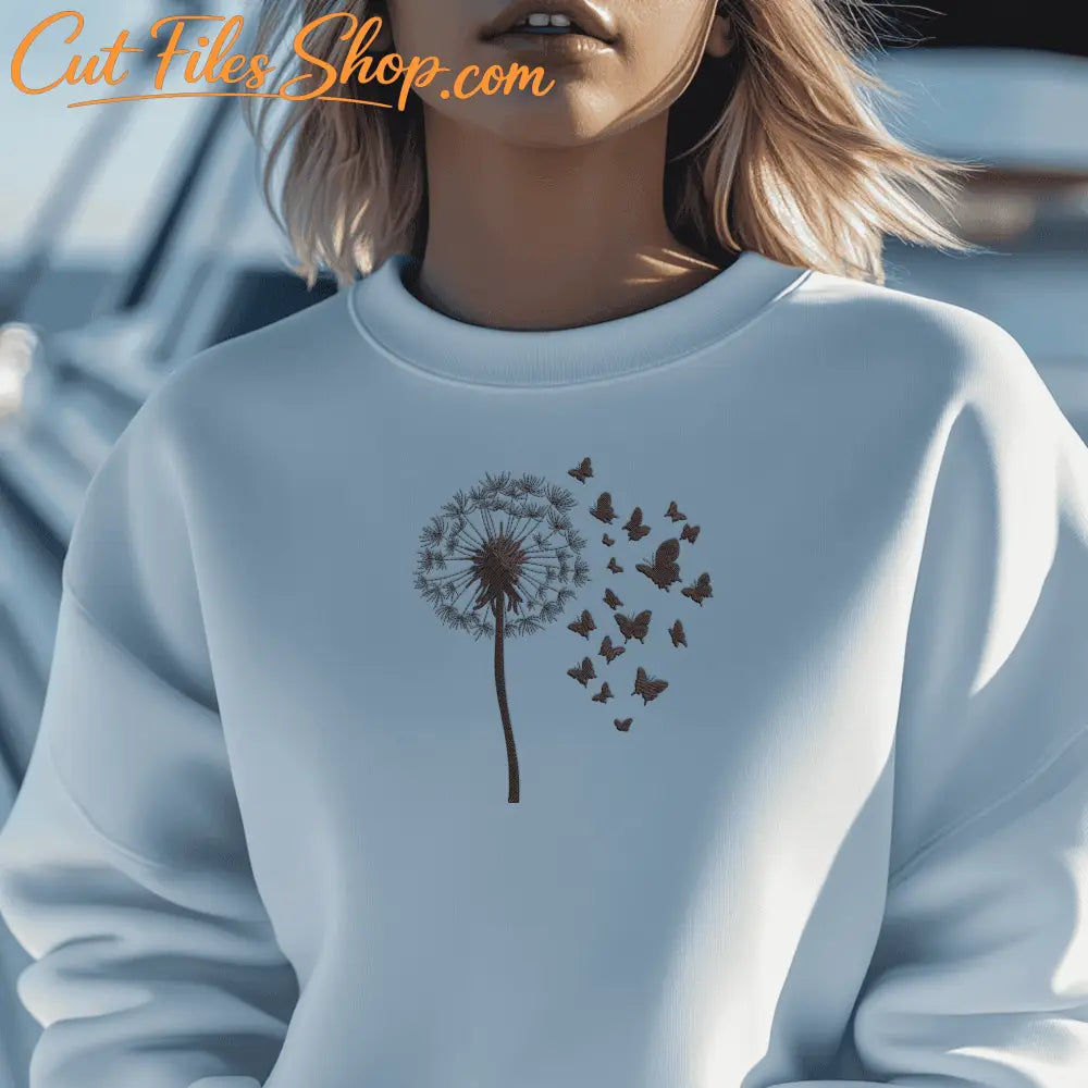 Machine embroidery dandelion pattern with solid fill stitching