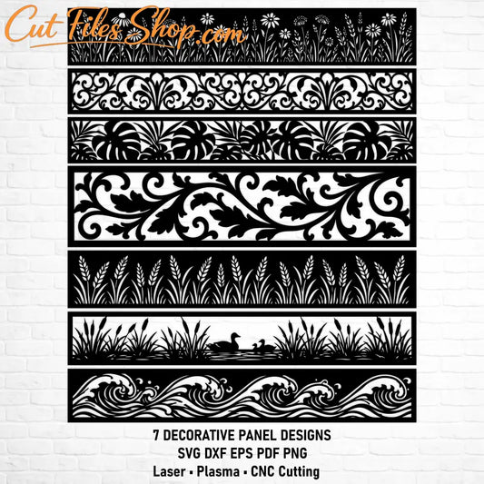 Seven decorative panel SVG and DXF files for laser, plasma and CNC cutting