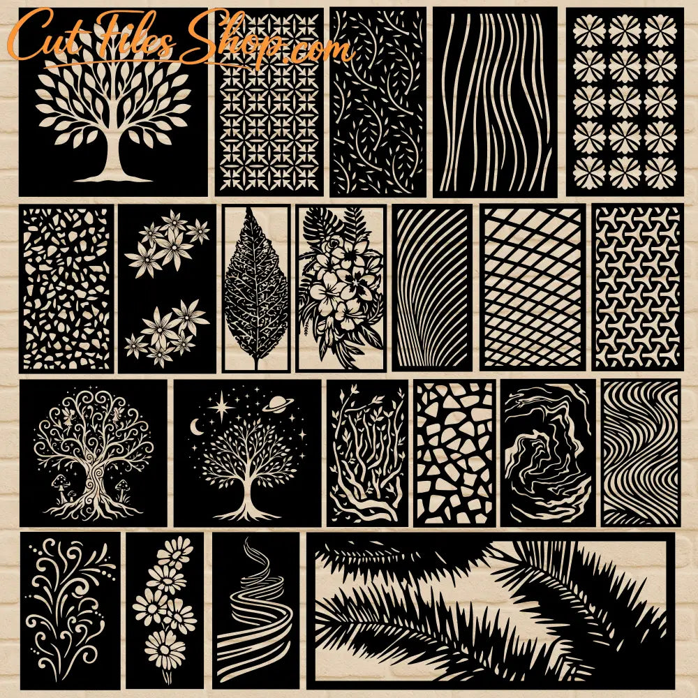 CNC decorative wall panels SVG PDF for laser cut screens and room dividers