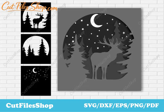 Deer 3D Layered Svg Cut Files, 3d decor Dxf for laser cut, Wall art svg, deer shadowbox dxf, animals 3d svg, deer 3d svg cut file, Christmas 3d layered svg cut file, Christmas shadowbox svg, laser cut design