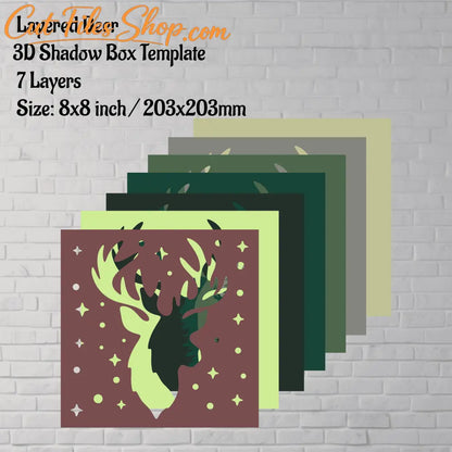 Papercut Deer Shadow Box Art, Cardstock SVG Template, 3D Paper Craft, Home Decor DIY, Instant Download