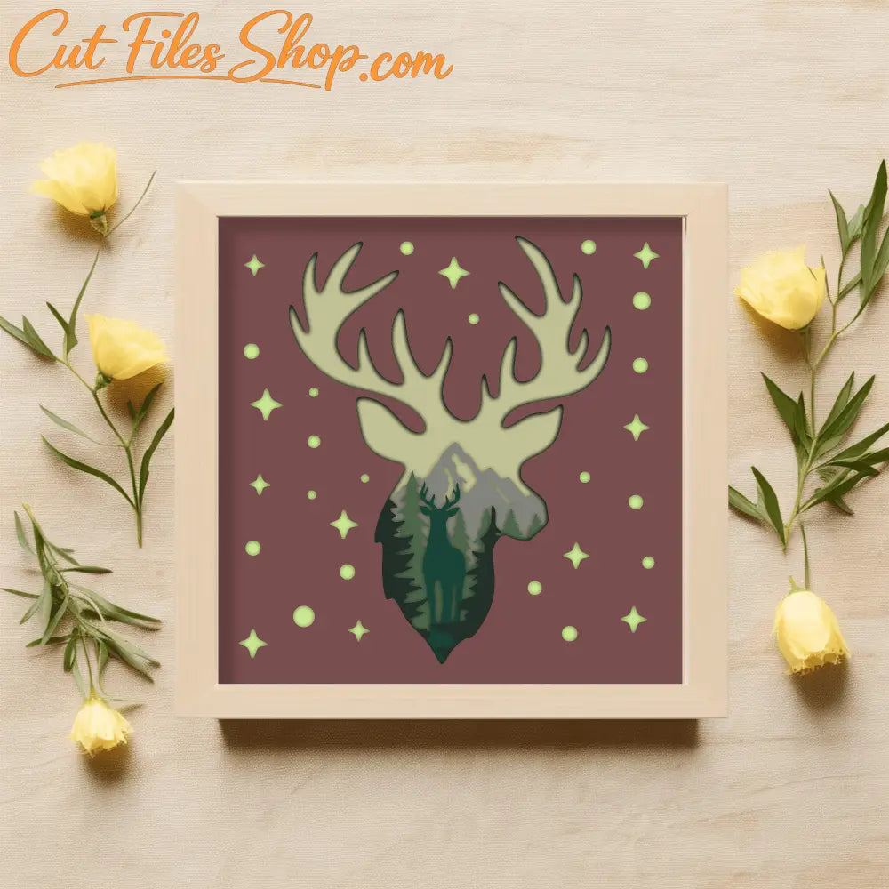 DIY Deer 3D Shadow Box Template, Layered SVG for Cricut, DXF for Laser Cut, Home Decor Papercut Craft